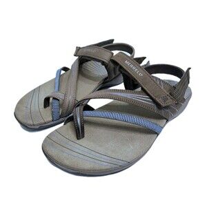 Merrell Freesia Womens Size 7 Shoes Brown Blue Leather Strappy Comfort Sandals
